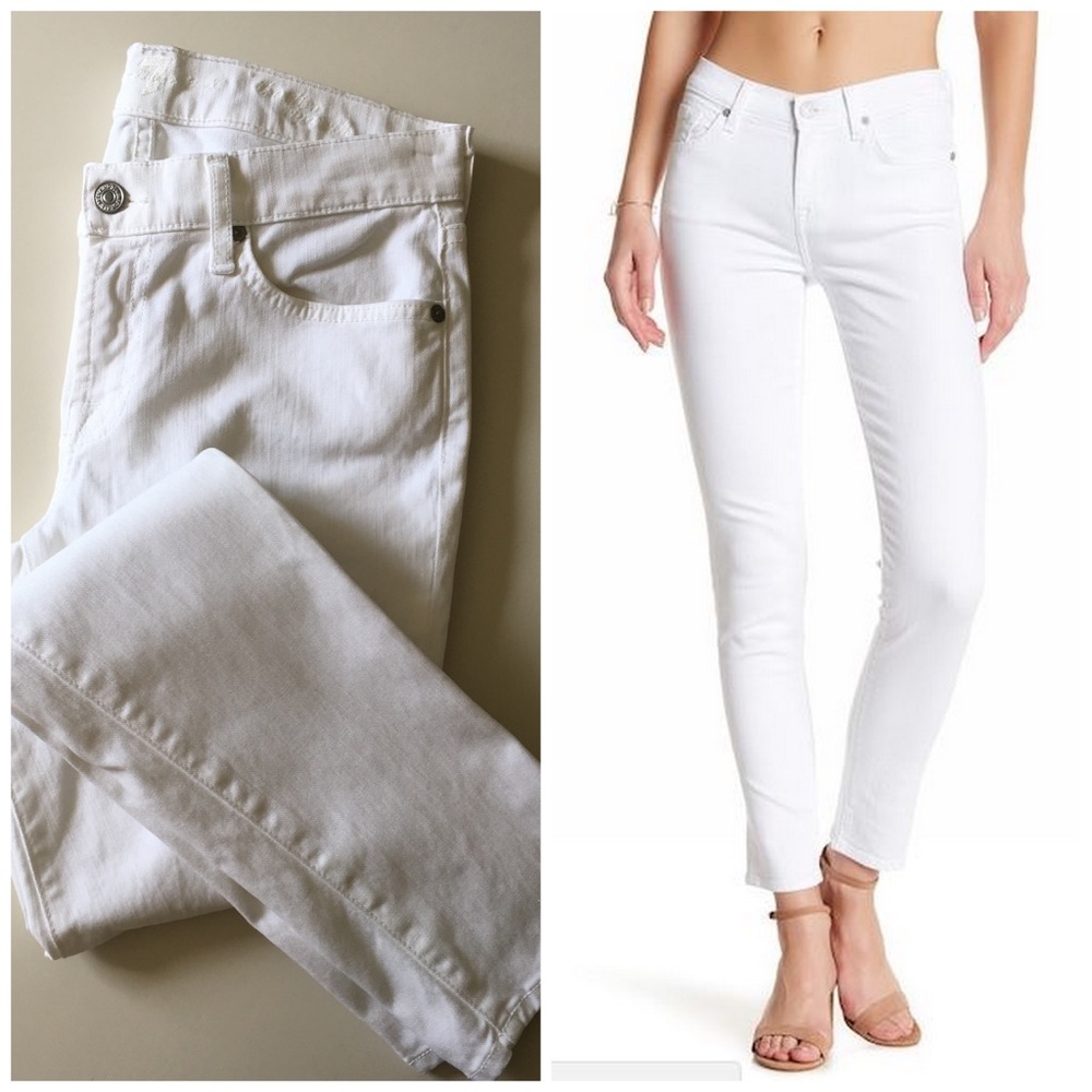 7 For All Mankind White Slim Cigarette Jeans